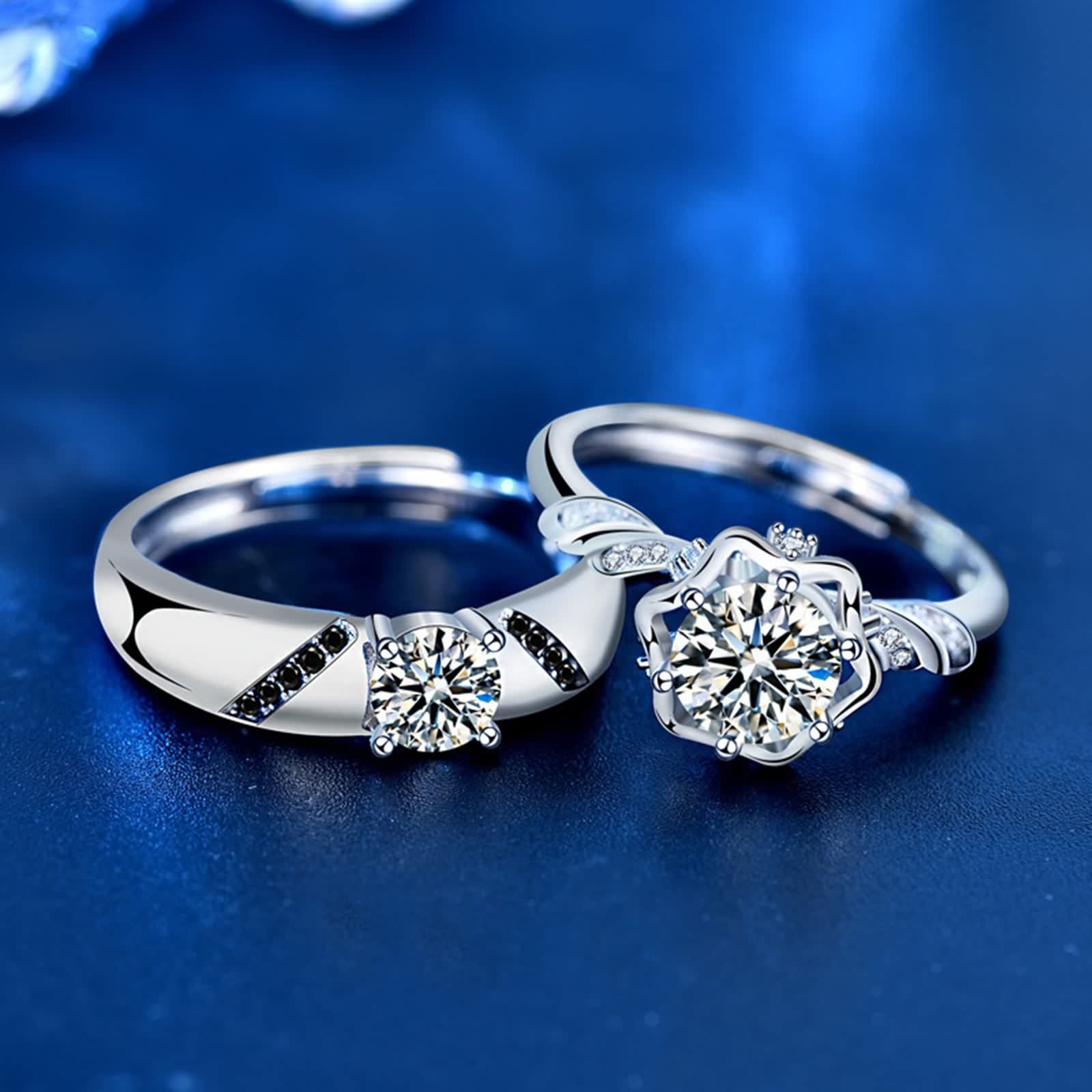 Anillos de flores, anillo de moissanita de plata de ley S925, anillos abiertos redondos de 0,5 quilates, anillos ajustables para boda, joyería de promesa para hombre, Moissanita