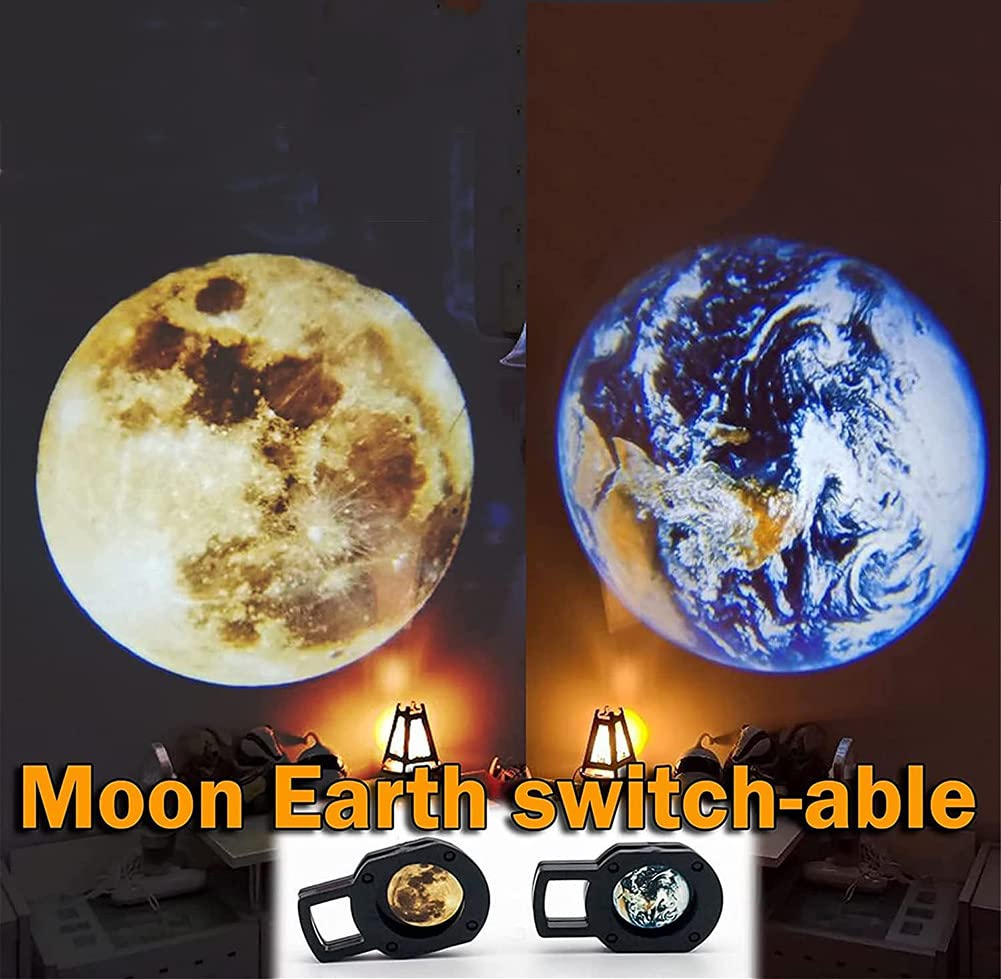 Lampada Proiettore Luna Terra,Proiettore Cielo Stellato Girevole Lampada LED USB Ricaricabile,Proiettore 3D Luce Notturna Lampada Luna Terra Staffa Bambini Festa Casa Luce Ambientale,C