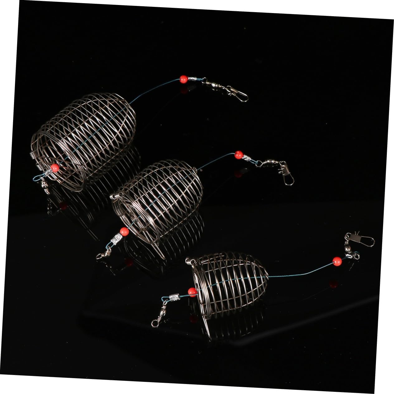 Mikinona 5 PCS Small Stainless Steel Fishing Bait Cage Trap with Spring Lid Portable Lightweight Fishing Feeder Basket Holder for Smelt Eels Crab Shrimp Crawfish Welded Net Structure