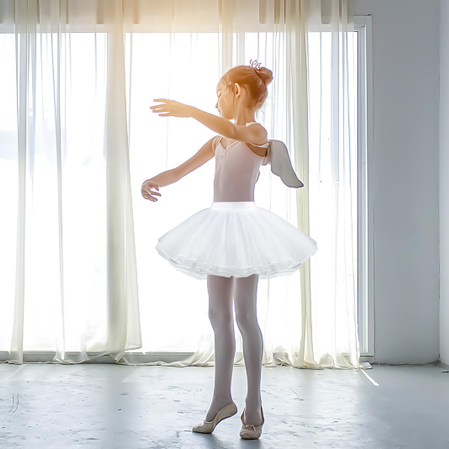 Vestido Blanco de Tutú para Niñas, Falda de Ballet de Tul Elástico