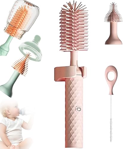 Cepillo eléctrico de silicona para botellas, cepillo eléctrico de limpieza de botellas de silicona para bebés, cepillo recargable para pezones,