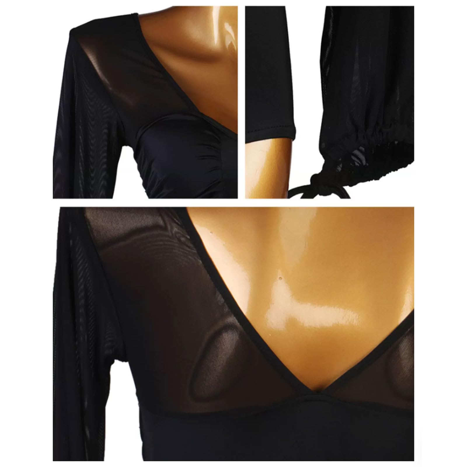 Frauen Langarm Ballett Trikots Elastisch Salsa-Latein Body-Oberteil Tango Cha Cha tanzen Leistung Kleidung Polka Dots Ballsaal Tanzkleider
