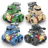 Yamaester Monster Trucks for Boys Light Up 4 Pack Push and Go Inertia Friction Powered Cars Pull Bac
