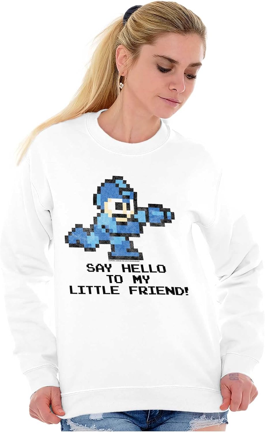 Brisco Brands Mega Man Video Game 8bit Gaming Nerd Sweatshirt for Men or Women
