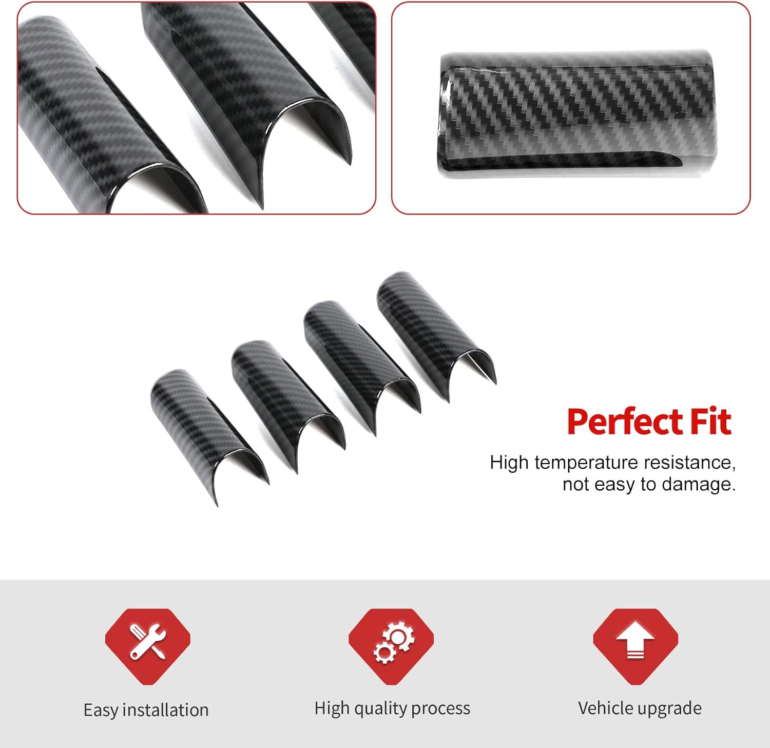 Jimen Compatible with Jeep Wrangler JK JKU 2007-2010, 4PCS Car Steering Wheel Overlay Cover Interior Trim Accessories (Carbon Fiber)