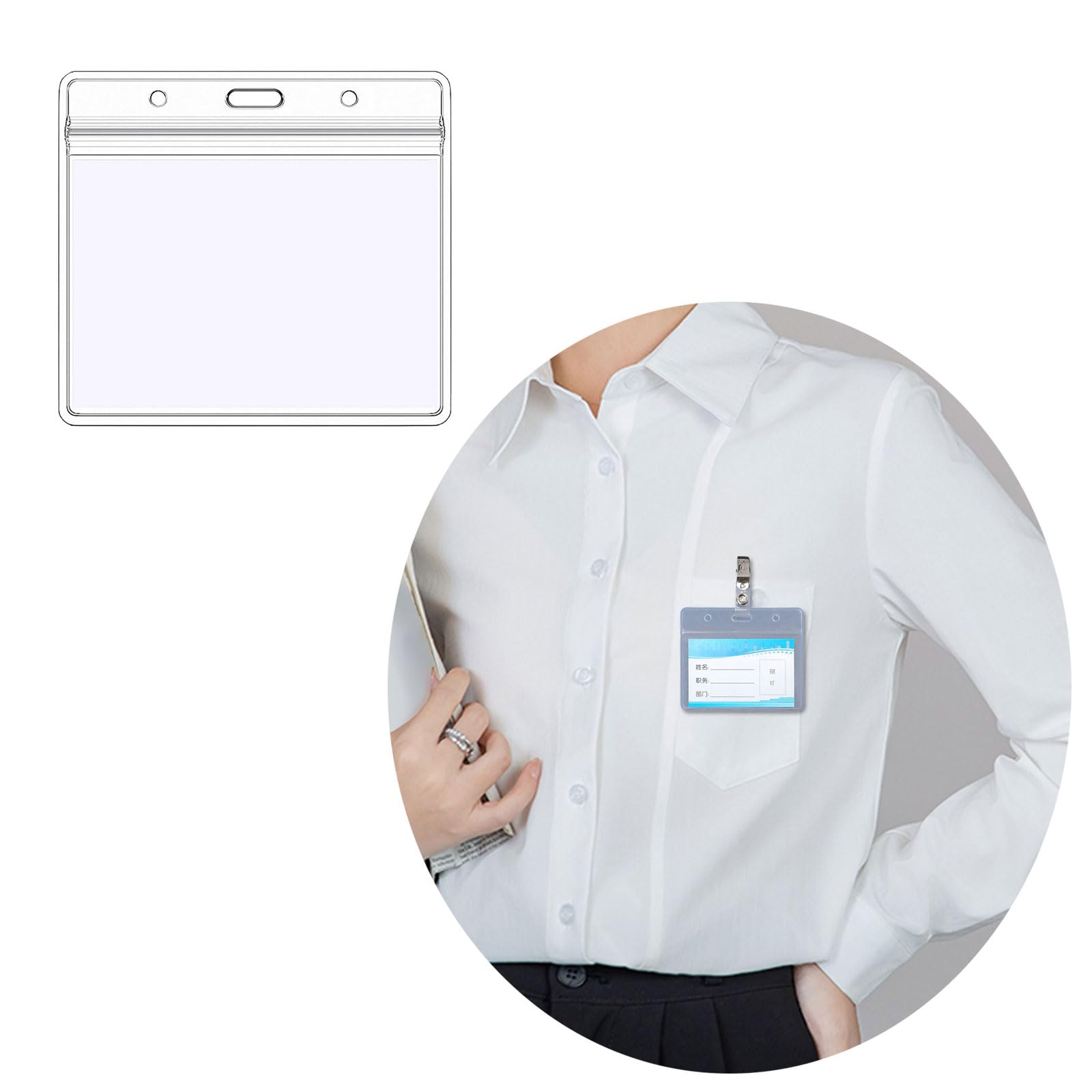 Lot de 100 porte-badges horizontaux transparents pour badge, porte-nom, fournitures scolaires de bureau