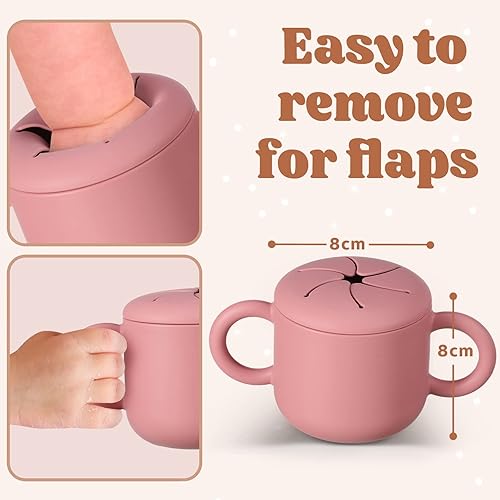 Miniatura 3 de Paquete de 2 recipientes de silicona para aperitivos para niños pequeños con doble asa, tapa extraíble para bebés de 6 meses o más (naranja rojo,