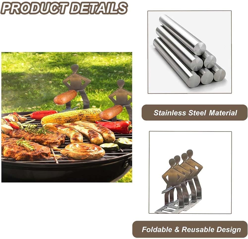 4pcs Funny Man Shaped BBQ Hot Dog Holder, Stainless Steel Sausage Roaster Stand for Grill, Camping and Picnic or Portable Gas Grill Rack Accessories, Kitchen BBQ Tools — view 6