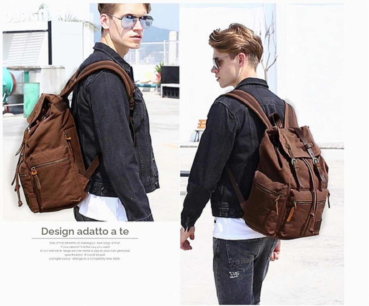 School College Rucksack, Casual Leather Backpack,Vintage Canvas Rucksack, Laptop Backpack,Travel Outdoor Shouder Bag,Travel Hiking Casual Daypack for Men Women