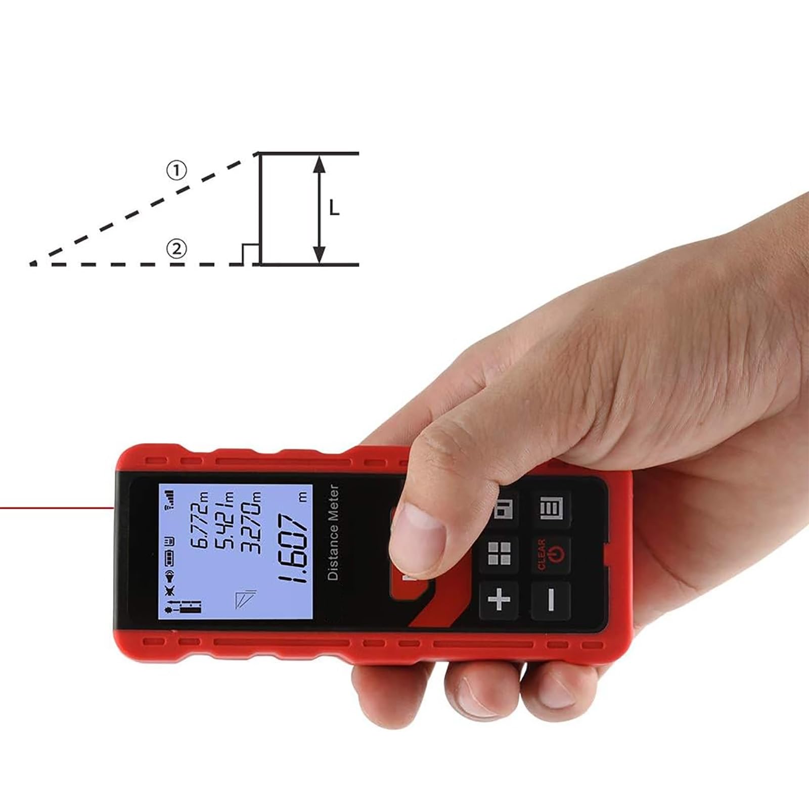 Ręczny dalmierz elektryczny, precyzyjny przyrząd pomiarowy, czas pomiaru 0,2-3 S/dokładność pomiaru ± 1,5 mm/maksymalny pomiar 100 m, do wewnątrz i na zewnątrz