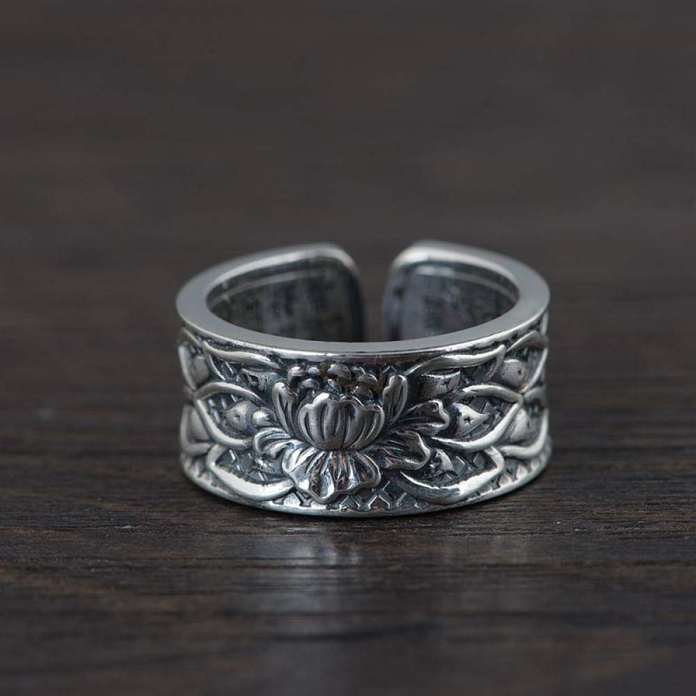 Verstellbarer Ring, 925 Sterling Silber Frauen Lotusblume Verstellbare Ringe Klobiger Massiver Ring Handgeschnitzte Retro Alte Verstellbare Ringe Energie Charme Hochzeit Schmuck Geschenke Für Männ
