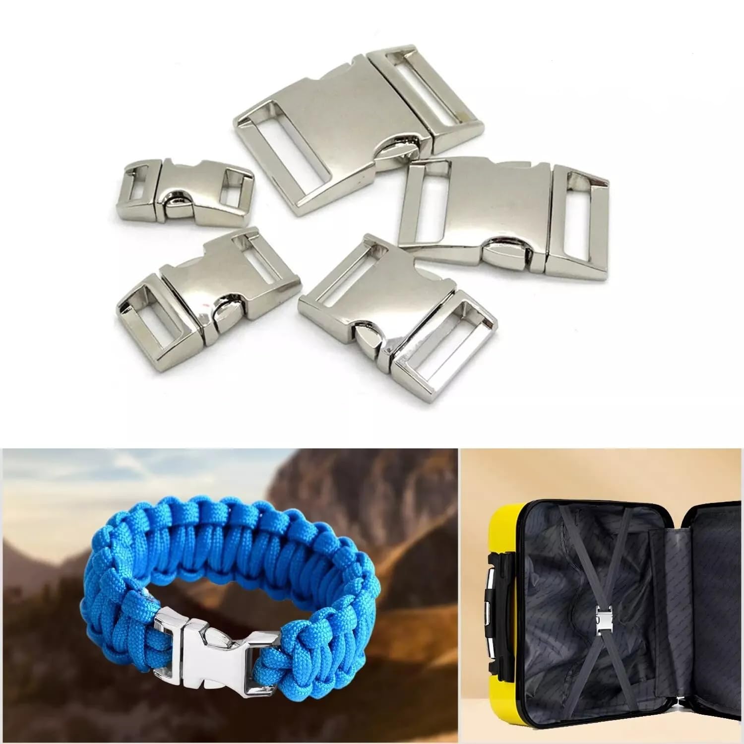 Yunzhou 5Pcs Metal Buckles Side Release Clasp Use for Dog Collar Buckles Clip/Webbing/Paracord Bracelet/Bag/Backpack (Silver, 20mm) - Image 2