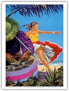 Caribbean - Native Drummer and Dancer - British Overseas Airways Corporation BOAC - Vintage Airline Travel Poster c.1960s - Master Art Print (Unframed) 9in x 12in