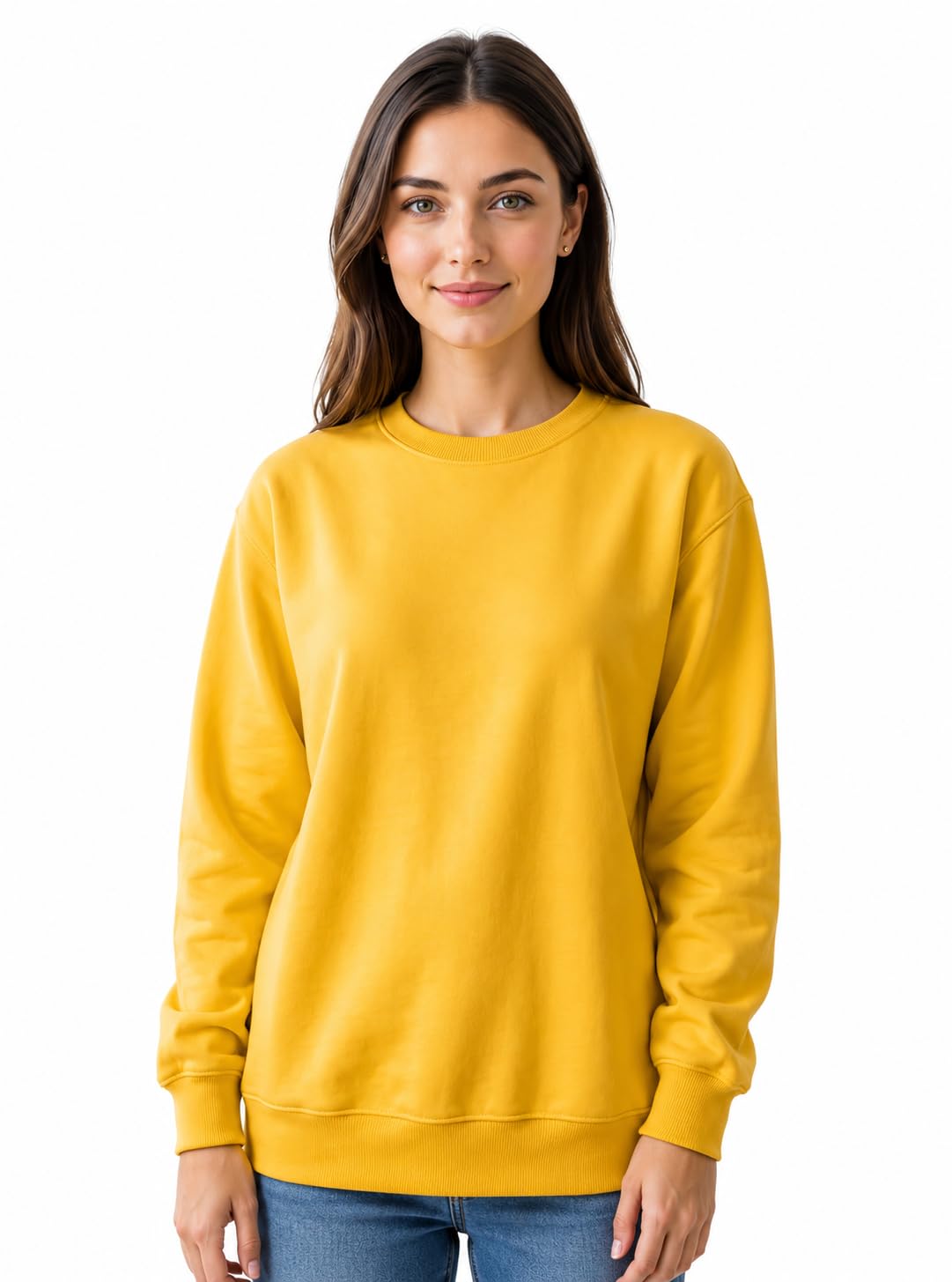 Women's Crewneck Sweatshirt, Soft Fleece Pullover Long Sleeve Casual Basic Sweatshirt, Ribbed Cuffs & Hem, Cozy Cotton Blend Crew Neck Top-image-15