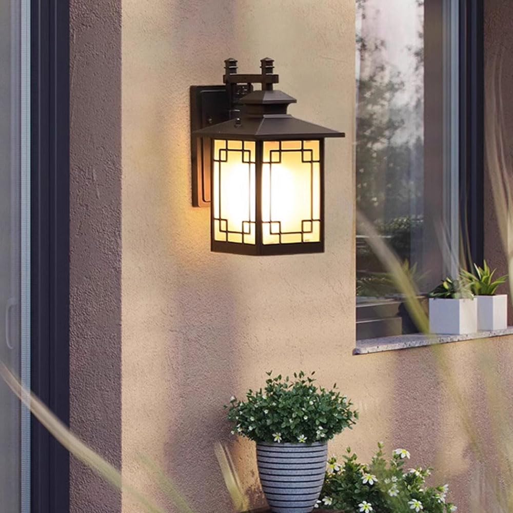 WFZRXFC Retro Black Square Simple Wall Lantern Frosted Glass