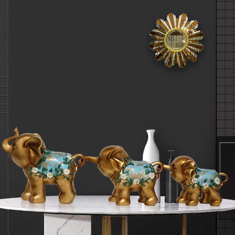 Statue éléphant en résine lot de 3 figurines pour déco bureau et étagère