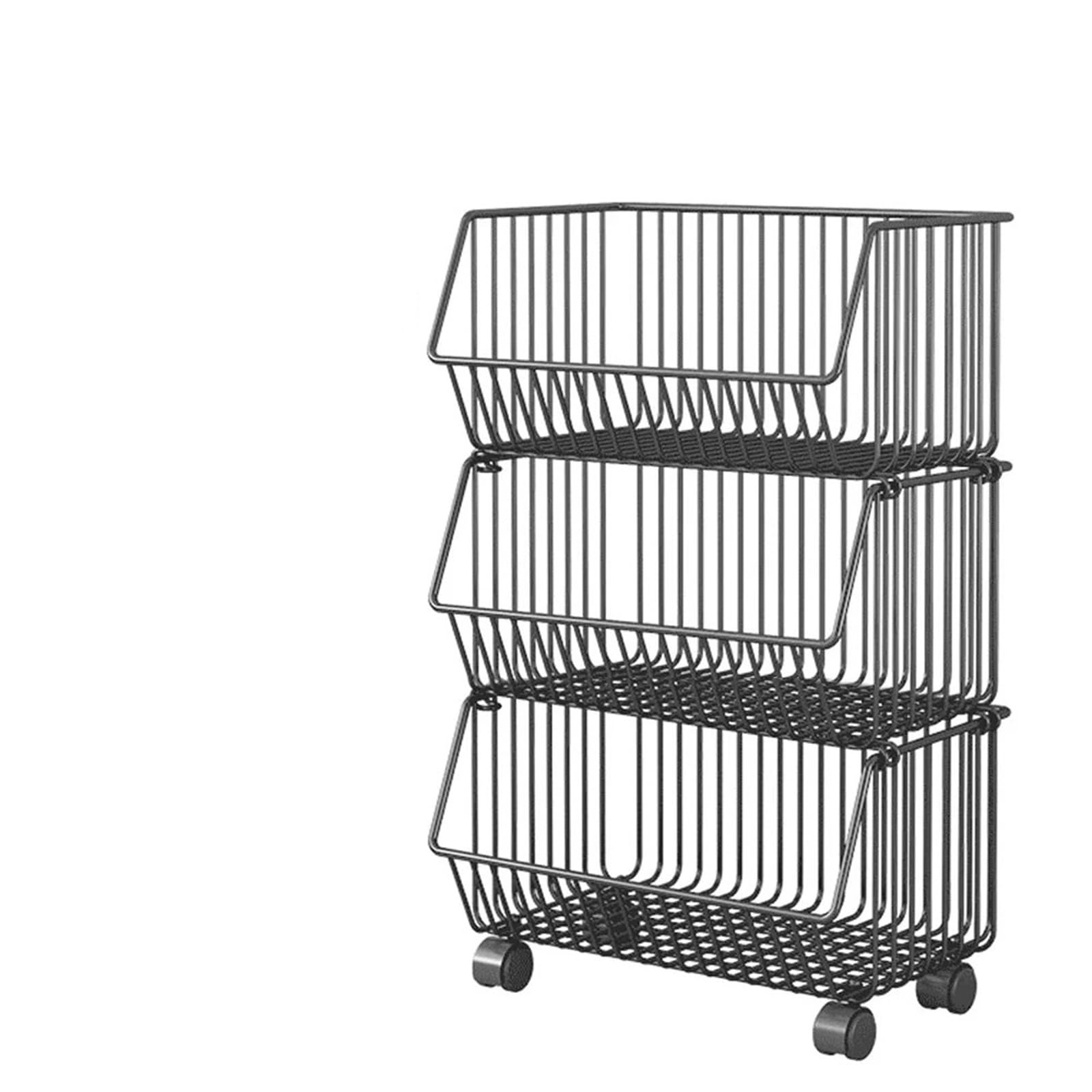 GYTTDERFL Kitchen Shelves 3 Tier Fruit Basket for Kitchen Storage Cart Stackable Metal Wire Storage Basket Snacks Organizer Baskets with Rolling Wheels(3-tier)