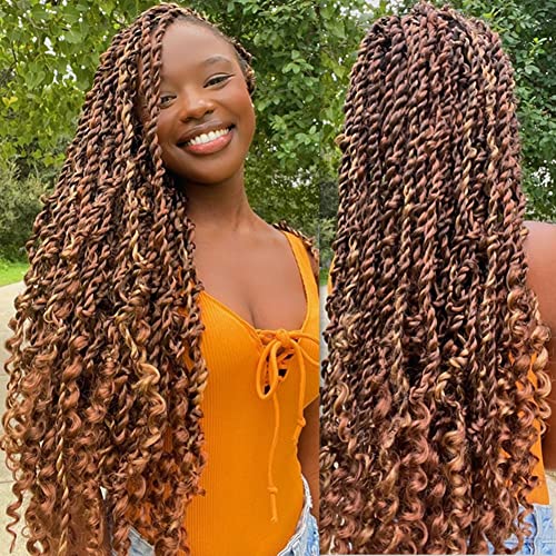 24 Inch Kai Twists Crochet Hair 8 Packs Pre-looped Mini Passion Twist Pre-twisted Long Soft Bohemian Twist Crochet Braids With Curly End (30# Embellished With 27#)