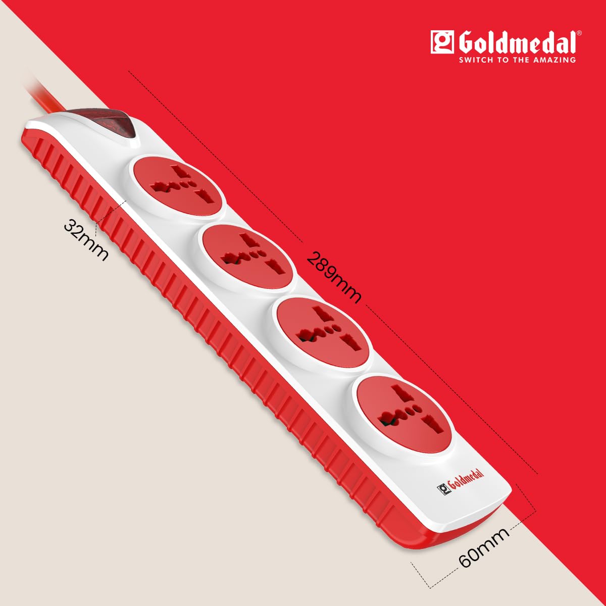 Goldmedal 4 Outlet Extension Board - 5m Cable & Master Switch -5