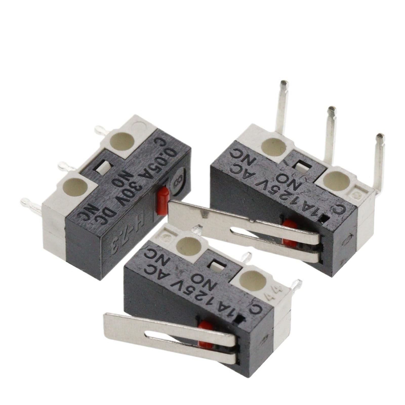 20 piezas interruptor de límite Micro interruptor de botón momentáneo 1A 125V AC interruptor de ratón 3 pines palanca con rodillo de mango largo brazo SPDT 12X6X6MM(Bent foot-2)
