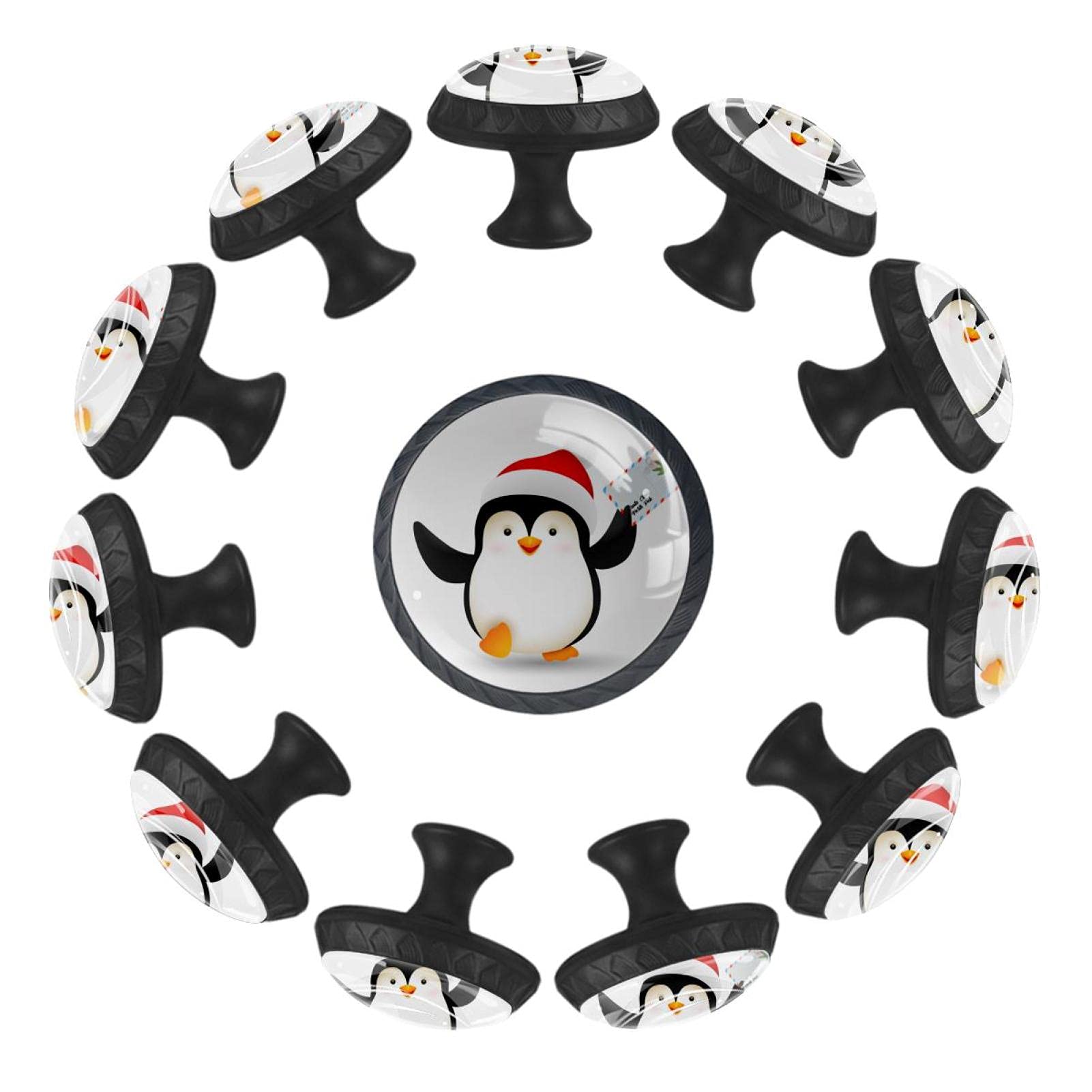Boutons de tiroir pingouin de 35 mm finition soignée Happy Christmas lot de 12