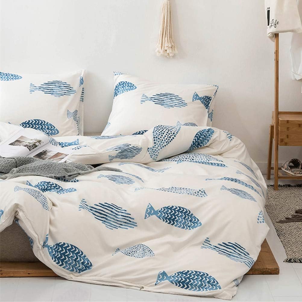 MOZEO Style Bedding Duvet Cover Set 3 Piece, Comfy Fish Cartoon Printed Cute Quilt Cover for Children Kids Soft Home Bedding Cover Sets (King Fish)