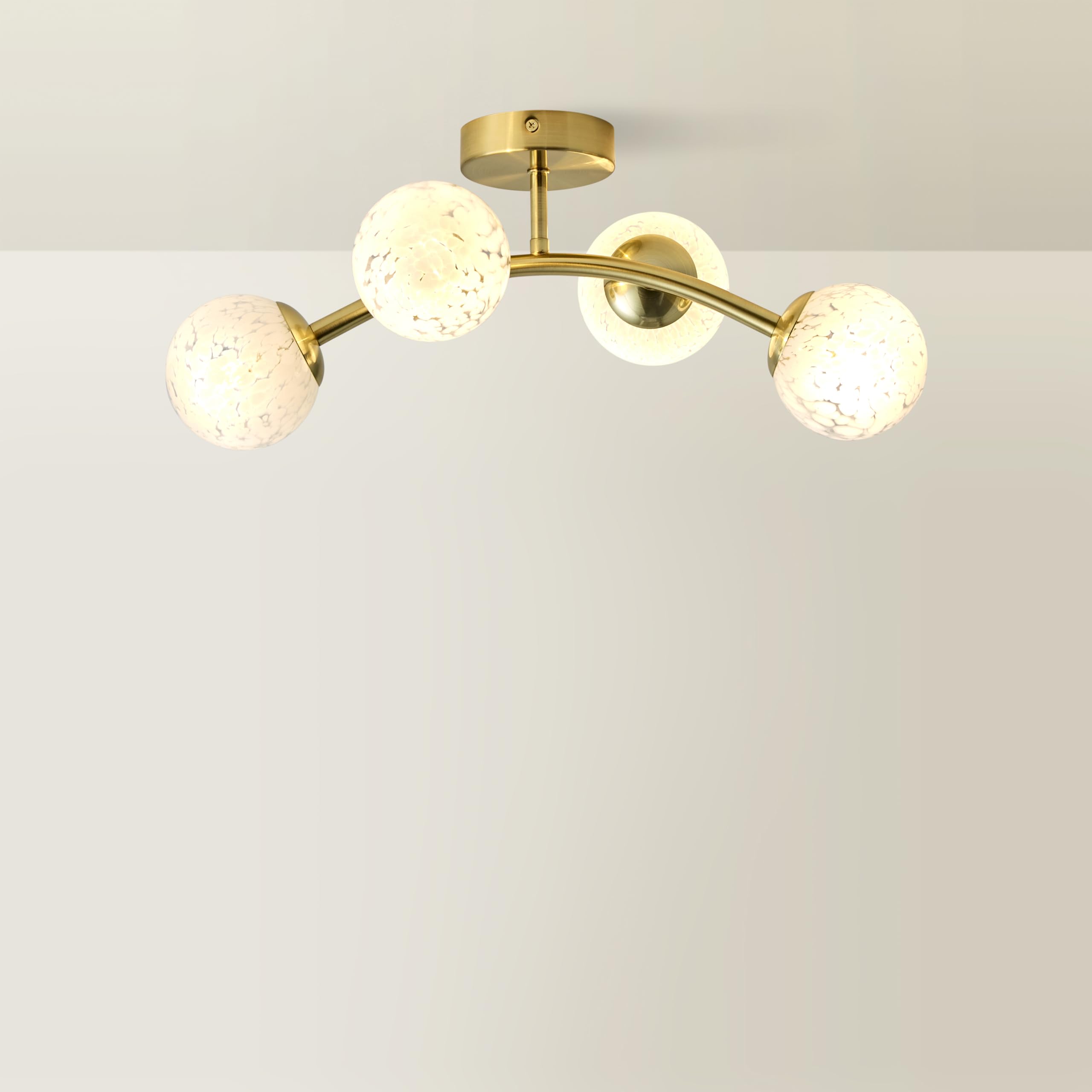 ValueLights | Jas Gold 4 Way Ceiling Light with White Confetti Glass Globe Shades | Ceiling Lights, Home Décor & Improvement Essential | Mains Wired
