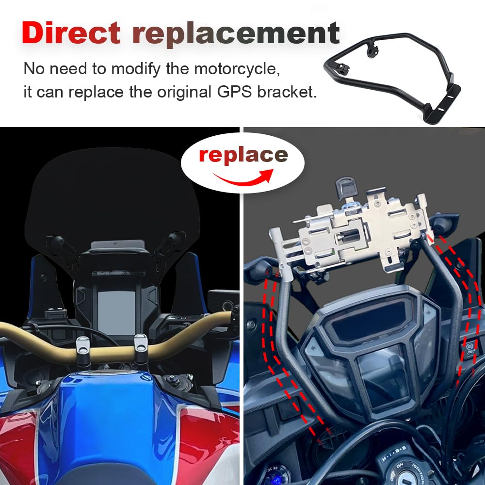 Xitomer Soporte para parabrisas de motocicleta, barra GPS para Africa Twin 2016-2019, soporte para teléfono, soporte para parabrisas de motocicleta para África, soporte GPS doble