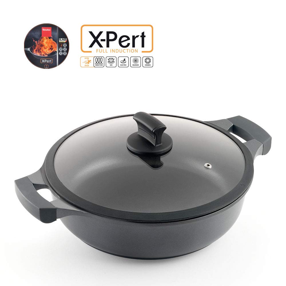 Metaltex XPERT-Cacerola Baja Aluminio Fundido, 30 cm, Antiadherente ILAG 3 Capas, Full Induction Válido para Todo Tipo de Cocinas