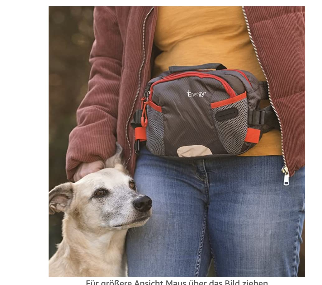iEnergy Cintura in vita PAT per proprietari di cani - Marsupio resistente per passeggiate con il cane, Rosso/Grigio, 1 conteggio (confezione da 1)
