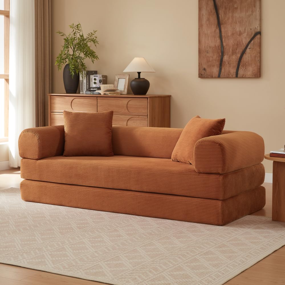 Sofa RR bez kości, składana sofa do spania Tatami, modułowa sofa podłogowa z funkcją łóżka, do salonu, sypialni, mieszkania (terakota + pianka + 3 siedzenia)