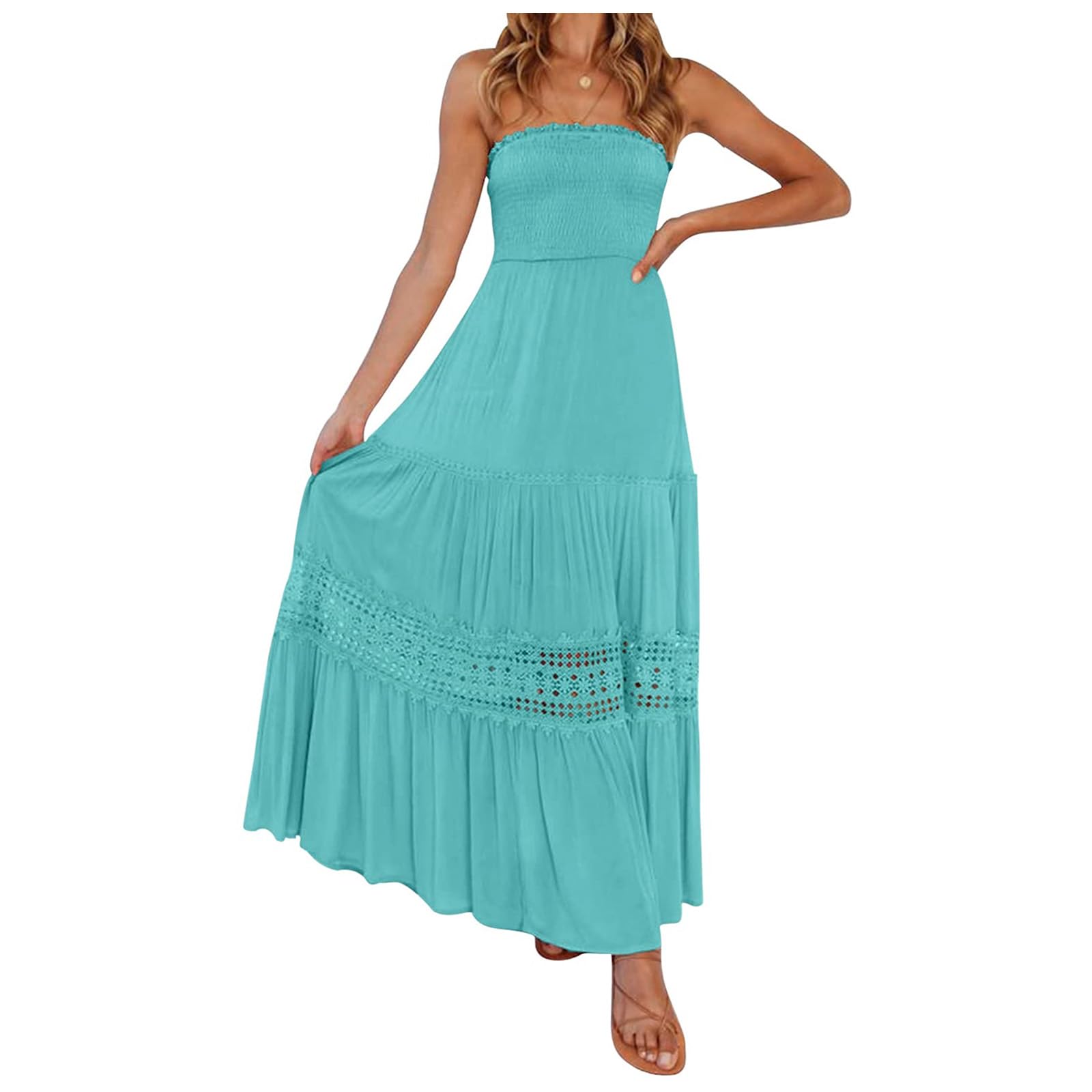 Women's Strapless Maxi Dress Summer Dresses for Women Prom Dress Wedding Guest Dresses Sundresses Vintage Swing Dress Medium Green