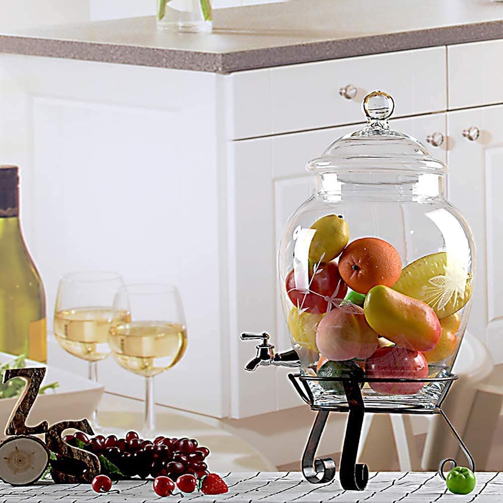 Dispensador de Cerveza, Cubo de Cerveza 6L/10L Dispensador de Bebidas | con Boquilla Easy Flow | Soporte Metálico | Cubierta de Vidrio Vidrio Transparente (Color : 6l)