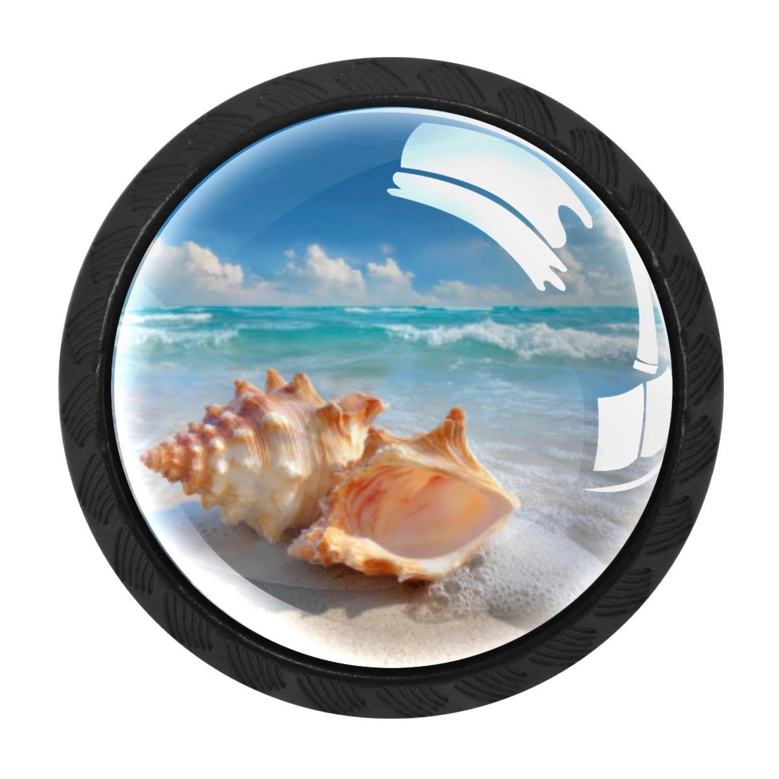 CHENZZZZ 4 Pack Black Conch Sea Shells Beach Sky (3) Cabinet Pulls with Screws, Kitchen Cabinet Knobs Hardware