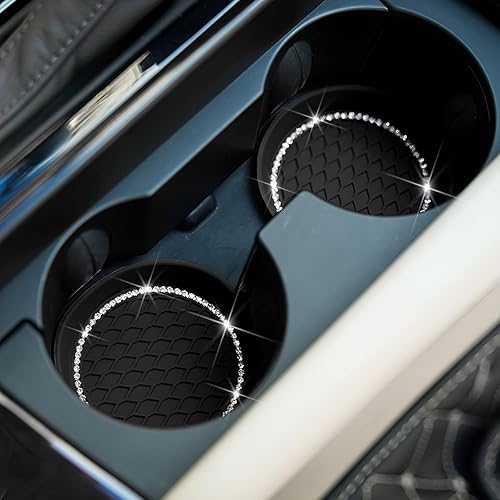 Miniatura 26 de zipelo Bling Car Cup Coaster, 4 Pack Universal Vehicle Anti-Slip Cup Holder Insert Coasters, Crystal Rhinestone Silicone Shockproof Drink Mat, Car