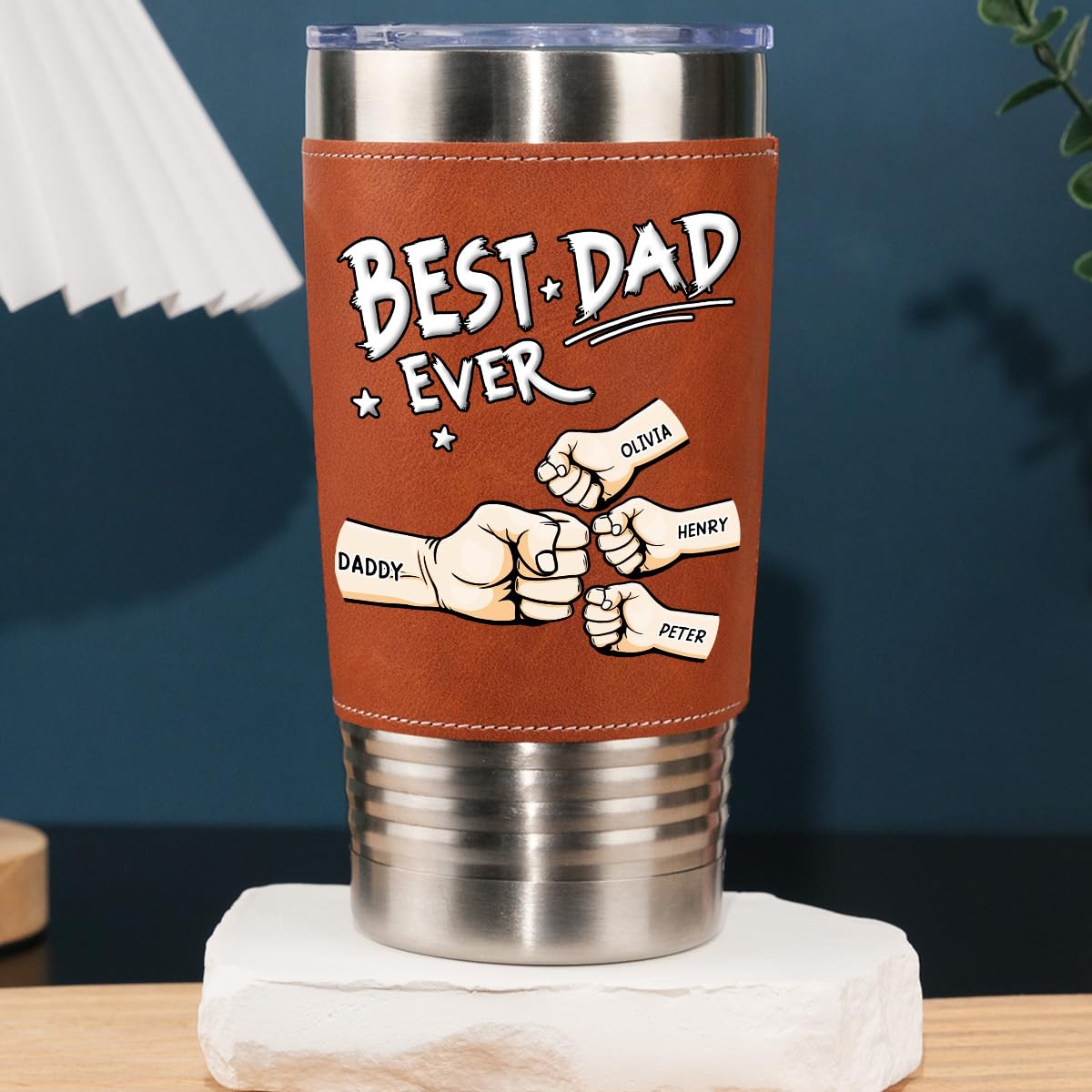 Wrappiness Custom Leather Tumbler – Personalized Father's Day Gift for Husband or Dad, Unique Fathers Day Present from Wife or Daughter, Best Dad 20