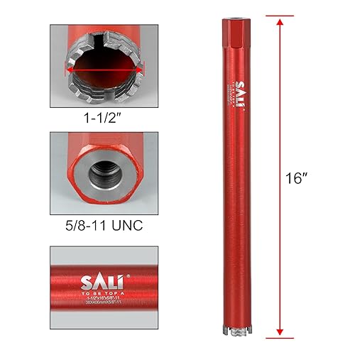 Miniatura 2 de SALI Brocas de núcleo de diamante húmedo de 1-1/2 pulgadas (1.496 in) de diámetro, profundidad de perforación de 15 pulgadas (14.961 in), segmentos