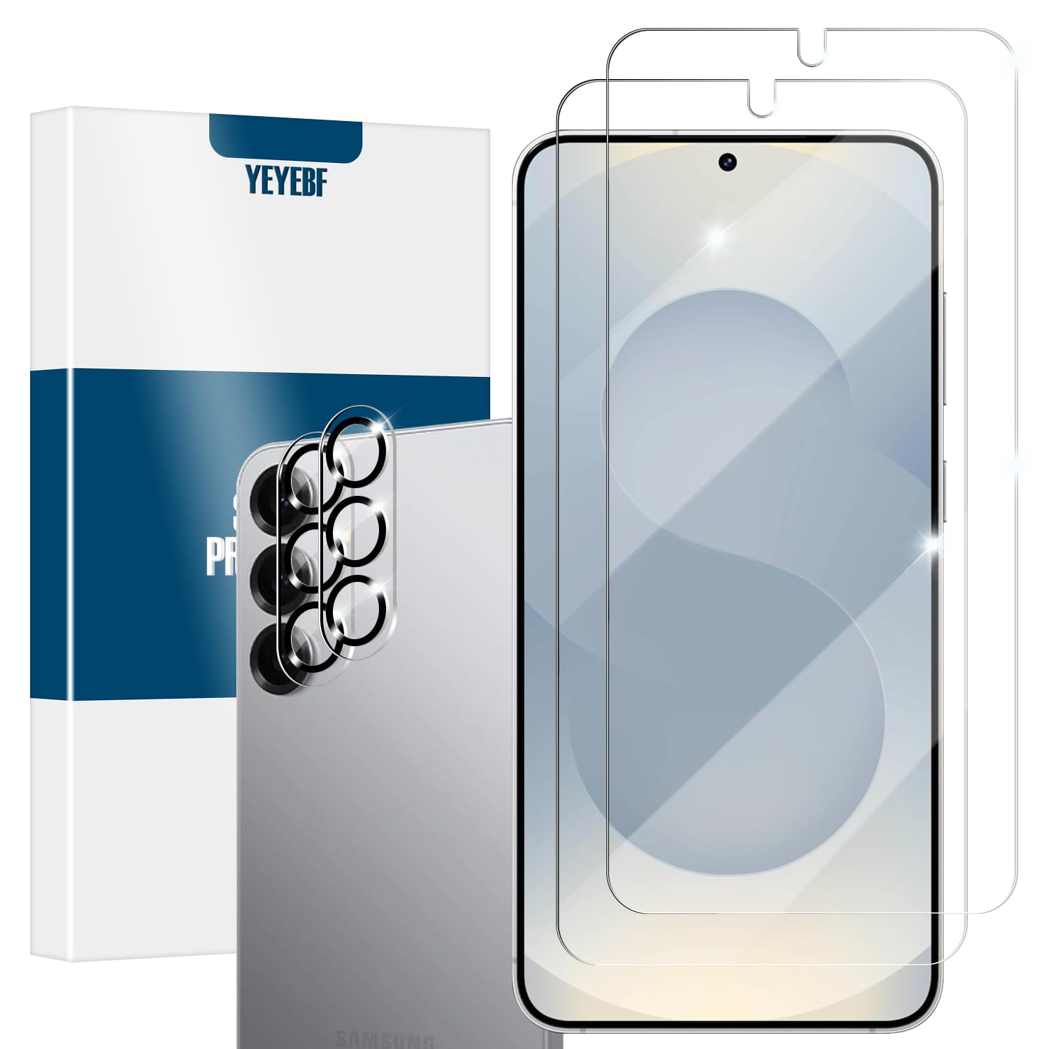 YEYEBF Screen Protector for Samsung Galaxy S25, [2+2 Pack] Tempered Glass for Galaxy S25 & Camera Lens Protectors[Ultrasonic Fingerprint Unlock] [Case