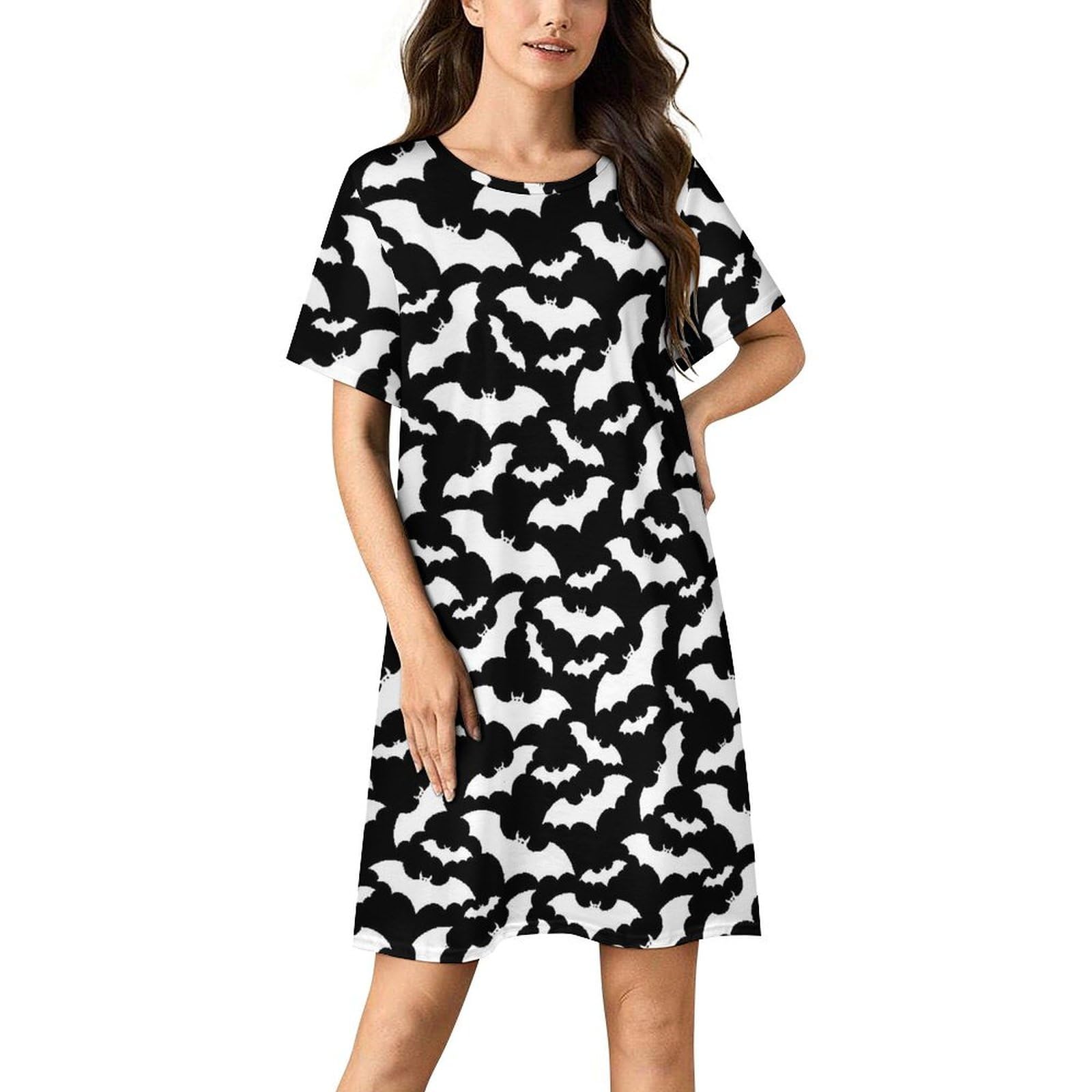 Lznjz Women's Cartoon Simple Bat Short Sleeve Nightdress, Nightdresses For