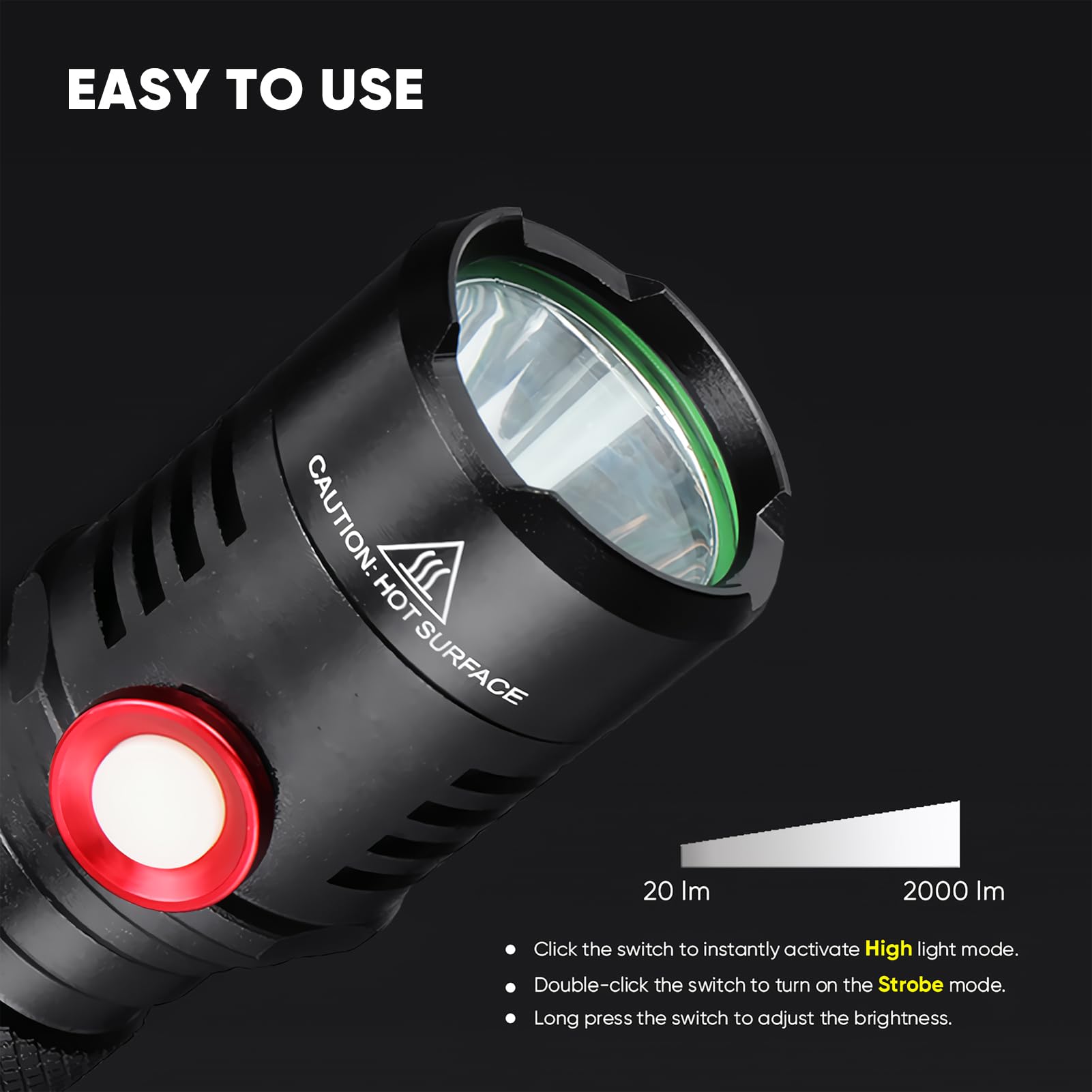 XLENTGEN Torcia LED Ricaricabile 2000 Lumen - Impermeabile IP65, Dimmerabile, Tattica Portatile Per Campeggio Ed Emergenza - 2