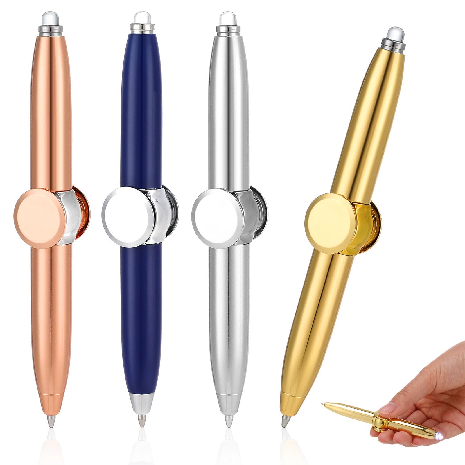 Saerryor 4PCS Spinning LED Light Pen, Fidget Metal Writing Tool With Spotlight for Stress Relief and Mood Regulation