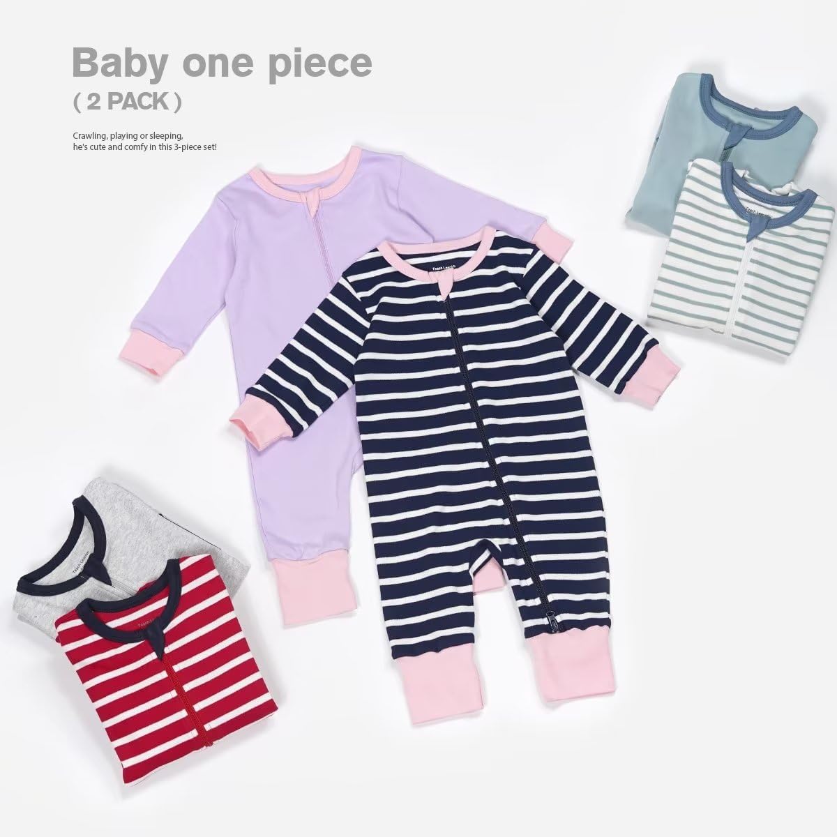 Teach Leanbh Toddler Baby Boys Girls 2-Pack Pajamas Cotton 2 Way Zipper Long Sleeve Footless Romper Sleep and Play - Image 6