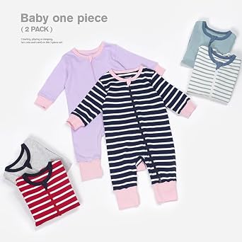 Toddler Unisex Baby 2-Pack Pajamas Cotton 2 Way Zipper Long Sleeve Romper