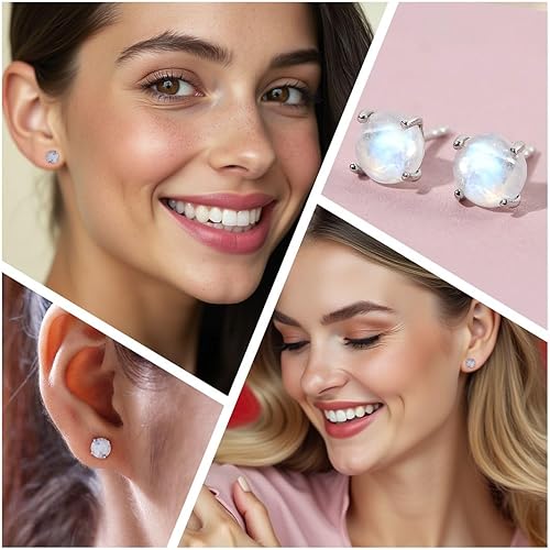Miniatura 2 de Birthstone Stud Earrings for Women 925 Sterling Silver Gemstone Jewelry Anniversary Birthday Christmas Gifts for Women