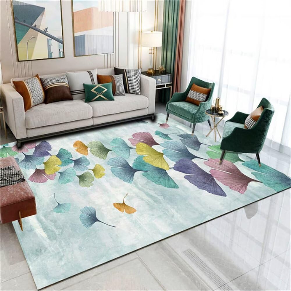 Tapis sol enfant bleu 50x80 cm douceur feuilles pour chambre douce