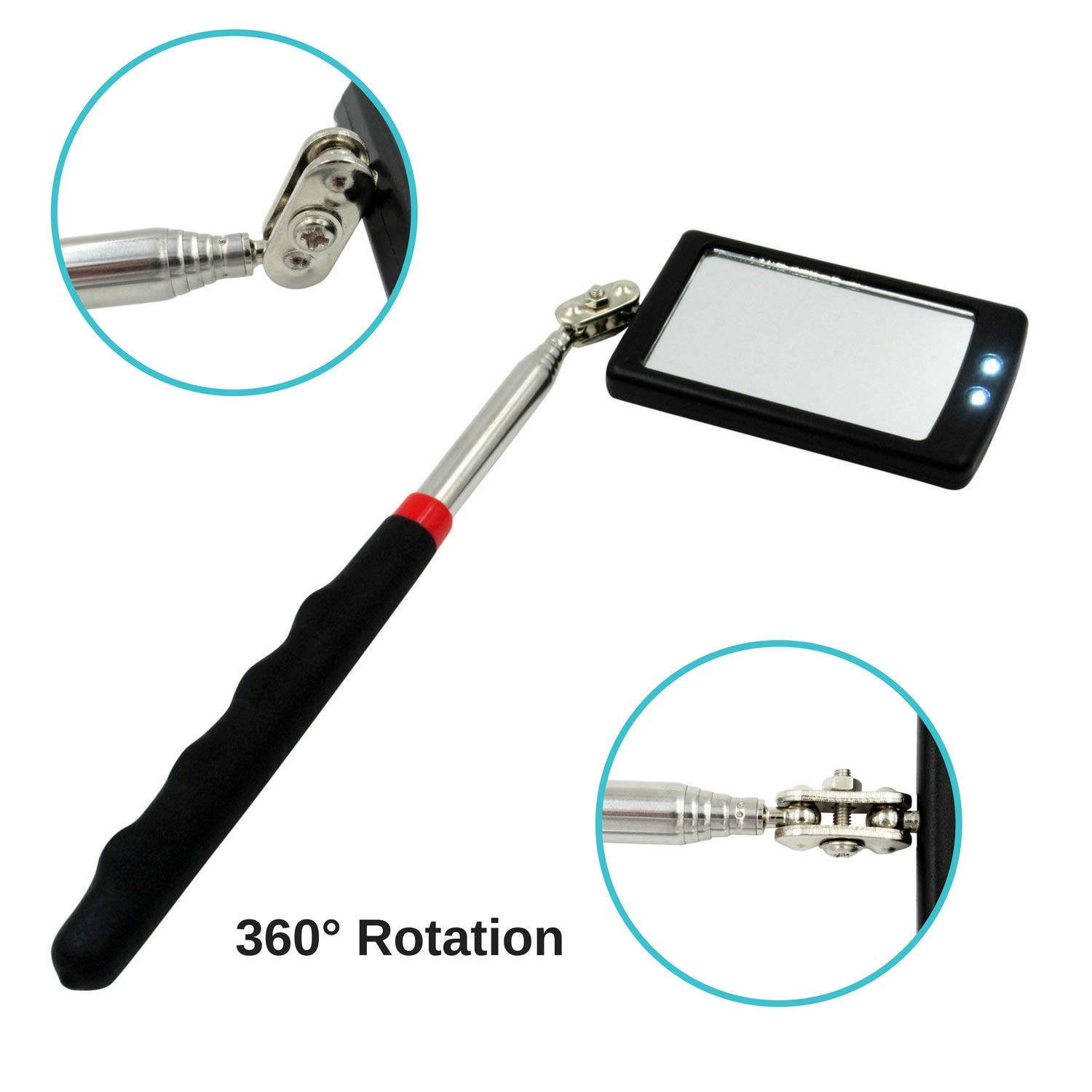 Houseables Inspection Mirror, LED Light Telescoping Mirrors, 34