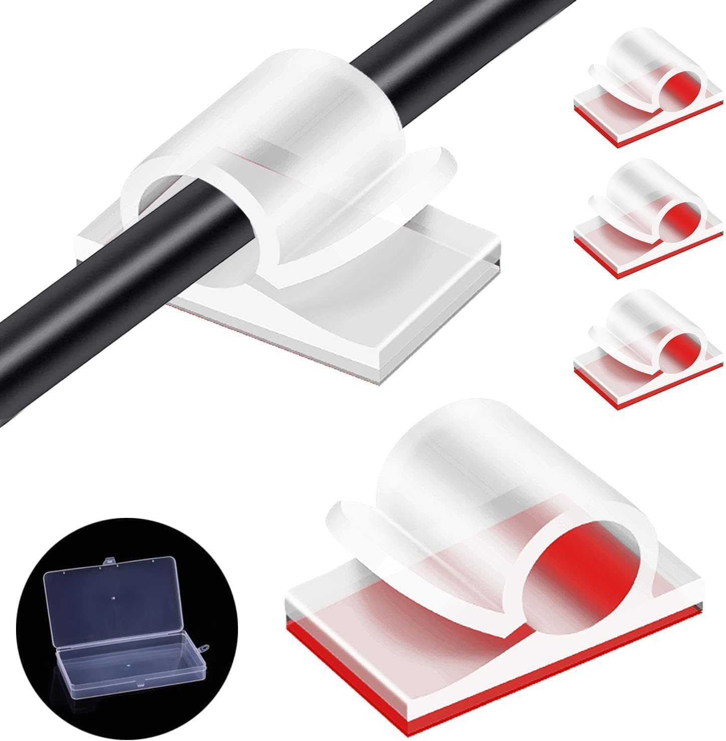 Large Cable Clips with Storage Box, 50pcs Transparent