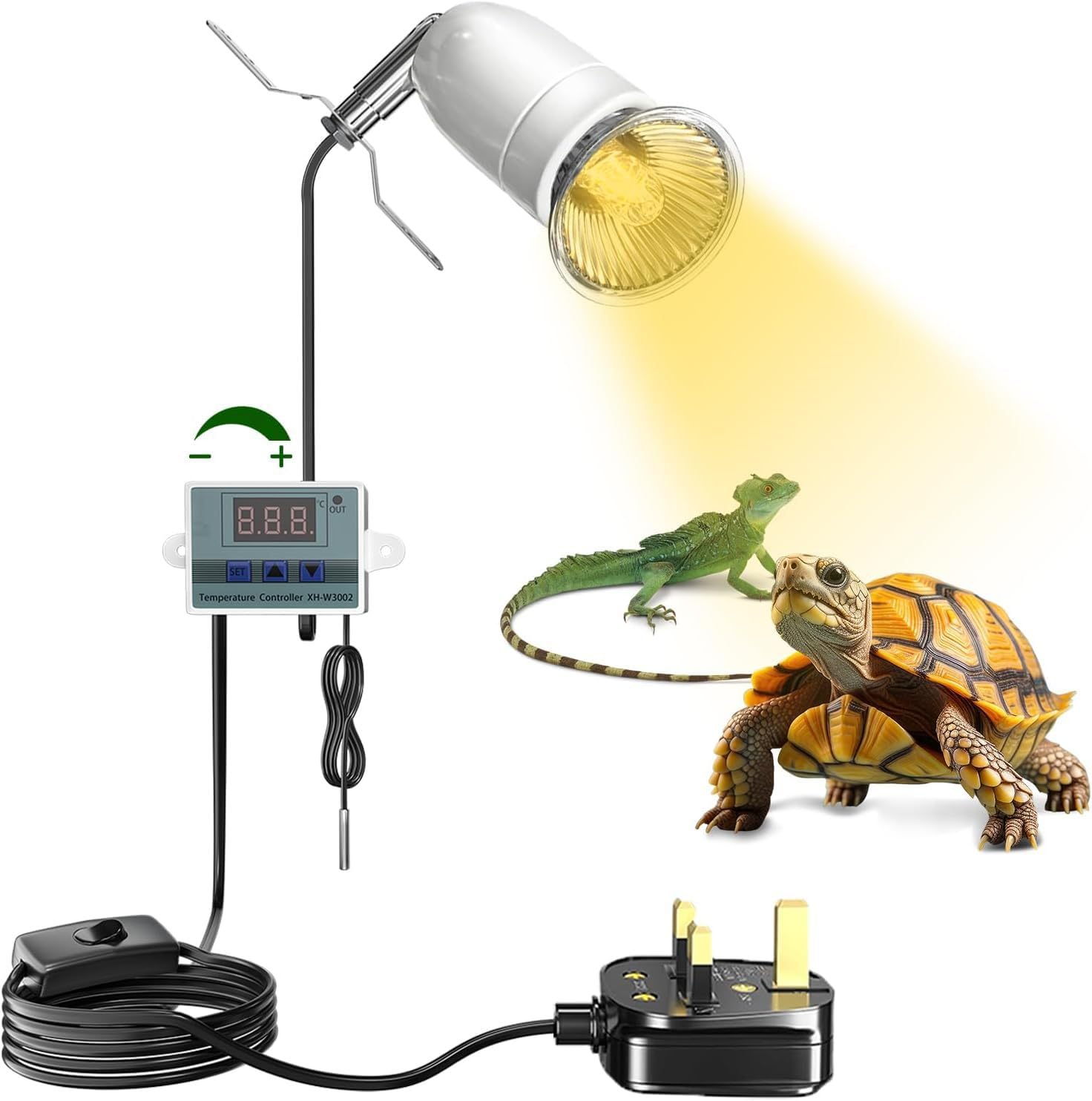 Reptile Heat Lamp Holder, Heating Lamp with Temperature Controller, Pet Heat Lamp Holder Ceramic Pet Heater Bracket for E27 Bulb, for Vivarium Light Reptiles Tortoise Lizards