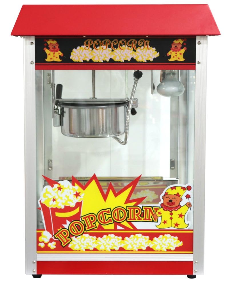 HENDI Popcornmaschine, mit Schaufel, Heizpfanne mit Rührwerk, beleuchteter Innenraum, Popcorn Maker, Warmhaltevitrine, 230V/1155W, 560x420x(H)760mm, Edelstahl, Aluminium, Glas, rot