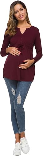 Miniatura 5 de BBHoping Camisetas de maternidad para mujer, camisas de embarazo casuales de manga larga con cuello en V